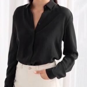 & Other Stories Black Silk Button Down Blouse